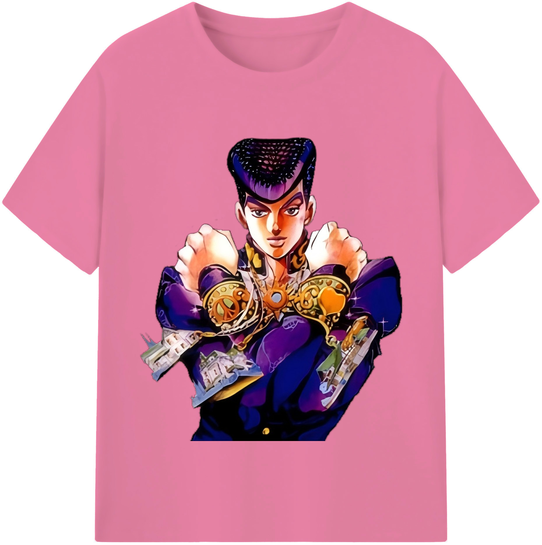 （画像用） ジョジョの奇妙な冒険 ひがしかた じょうすけ JoJo's Bizarre Adventure Higashikata Josuke 綿100％半袖Tシャツ（フロントプリント）